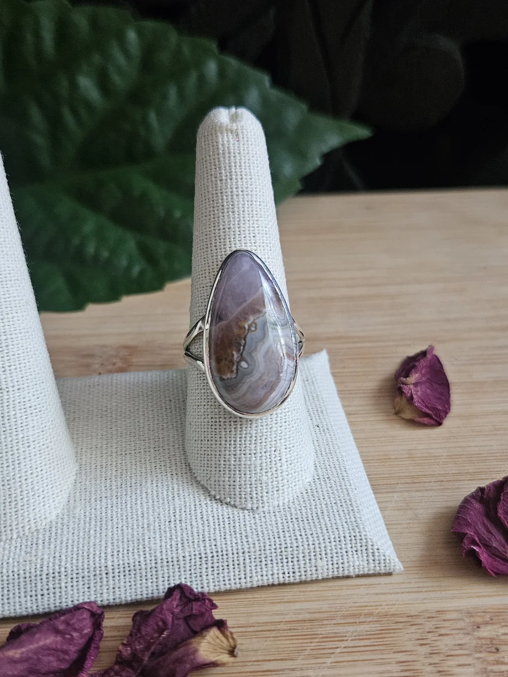 Botswana Agate Teardrop Sterling Silver Statement Ring Size 7 3/4